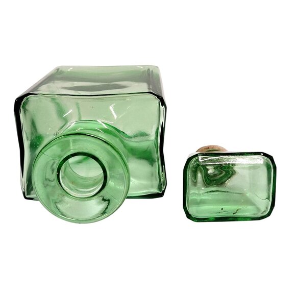 Vintage Green Glass Liquor Bottle Decanter with Hollow Glass & Cork Stopper MCM - Picture 7 of 7